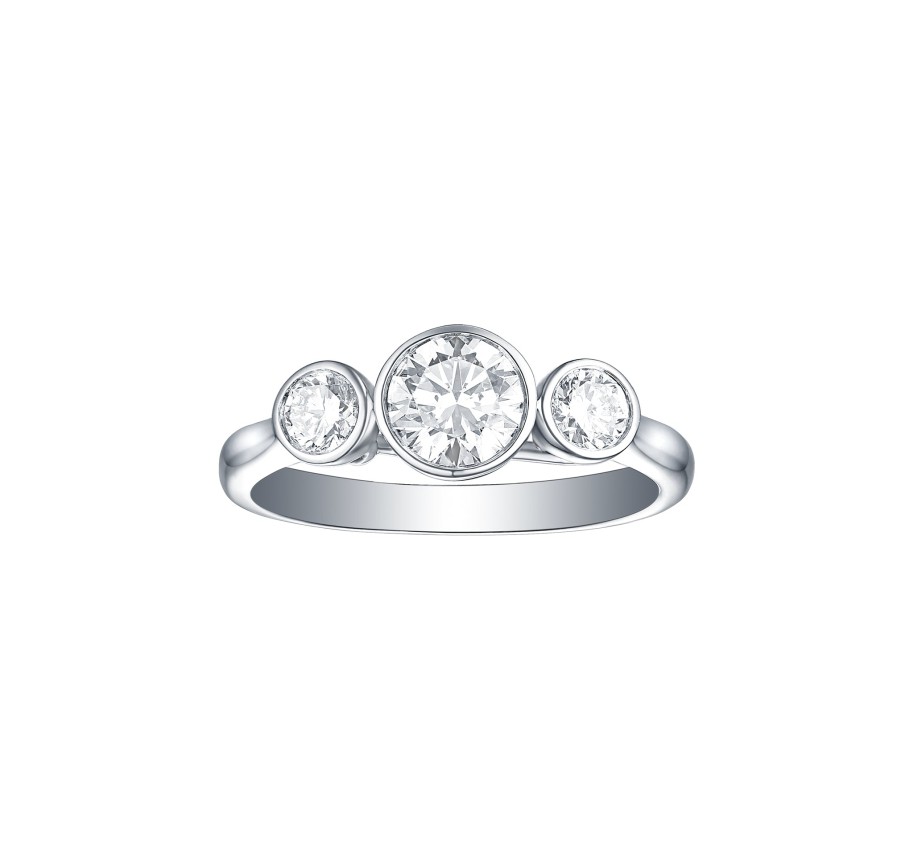 Rings Smiling Rocks | Essentials 1Ct Three Stone Bezel Ring R-00040Wht