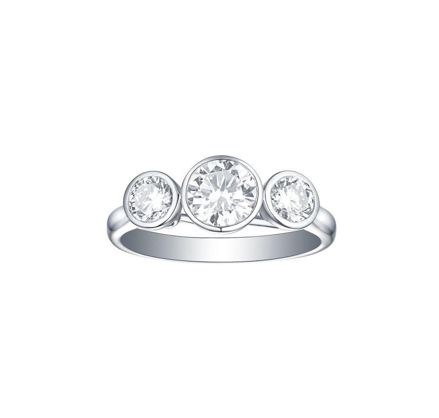 Rings Smiling Rocks | Essentials 1.50Ct Three Stone Bezel Ring R-00041Wht