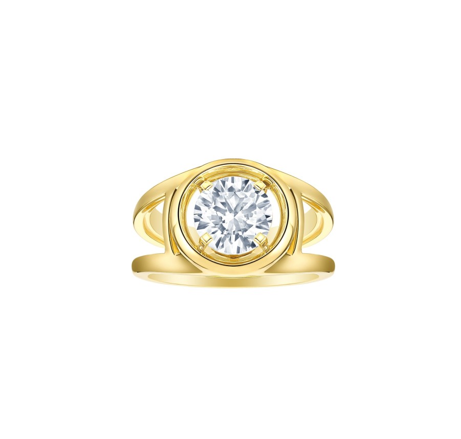 Rings Smiling Rocks | Lab Grown 2.05Ct Round Solitaire Frame Ring R-02863Wht Yellow Gold