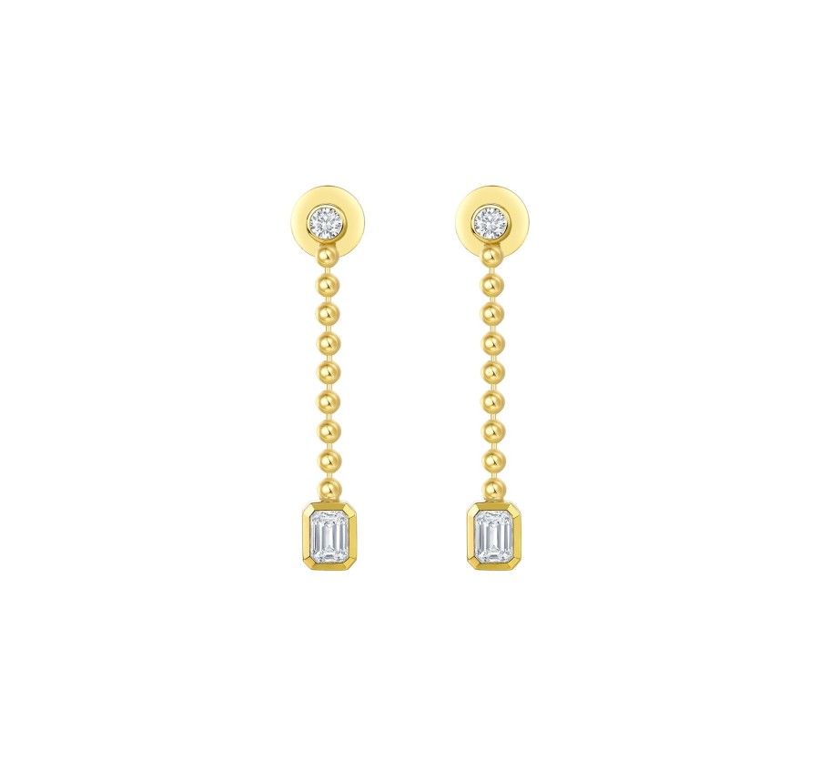 Earrings Smiling Rocks | Lab Grown 0.59Ctw Beads Ball Drop Diamond Earrings E-02977Wht Yellow Gold