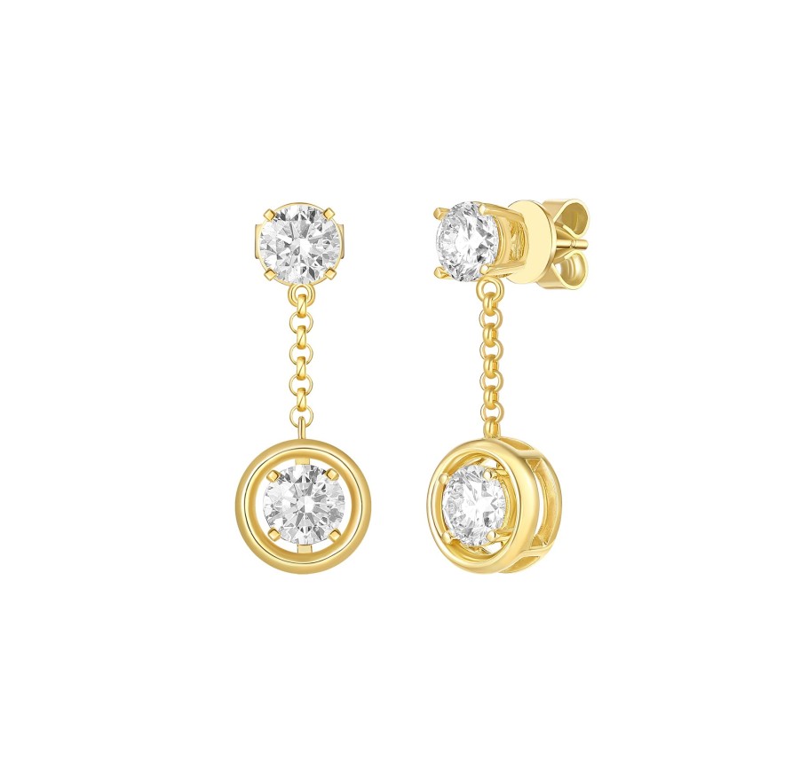 Earrings Smiling Rocks | Lab Grown 1.96Ctw Drop Diamond Frame Earrings E-02867Wht Yellow Gold