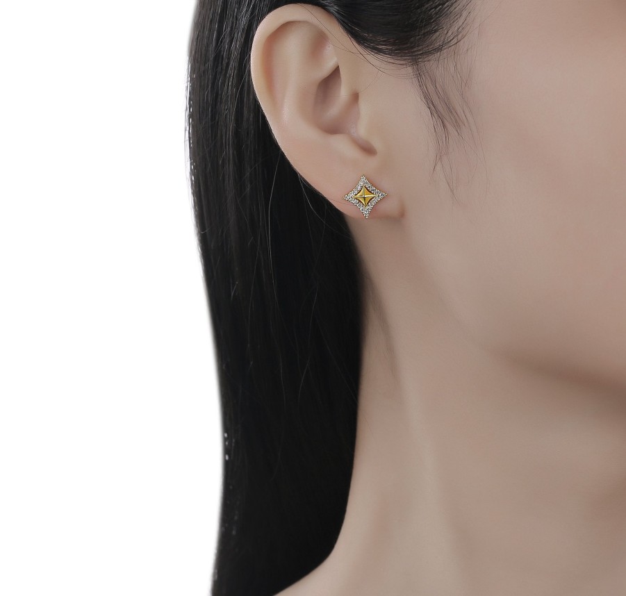 Earrings Smiling Rocks | Sparkles Halo 0.24Ctw Lab Grown Diamond Studs E-00706Wht Yellow Gold