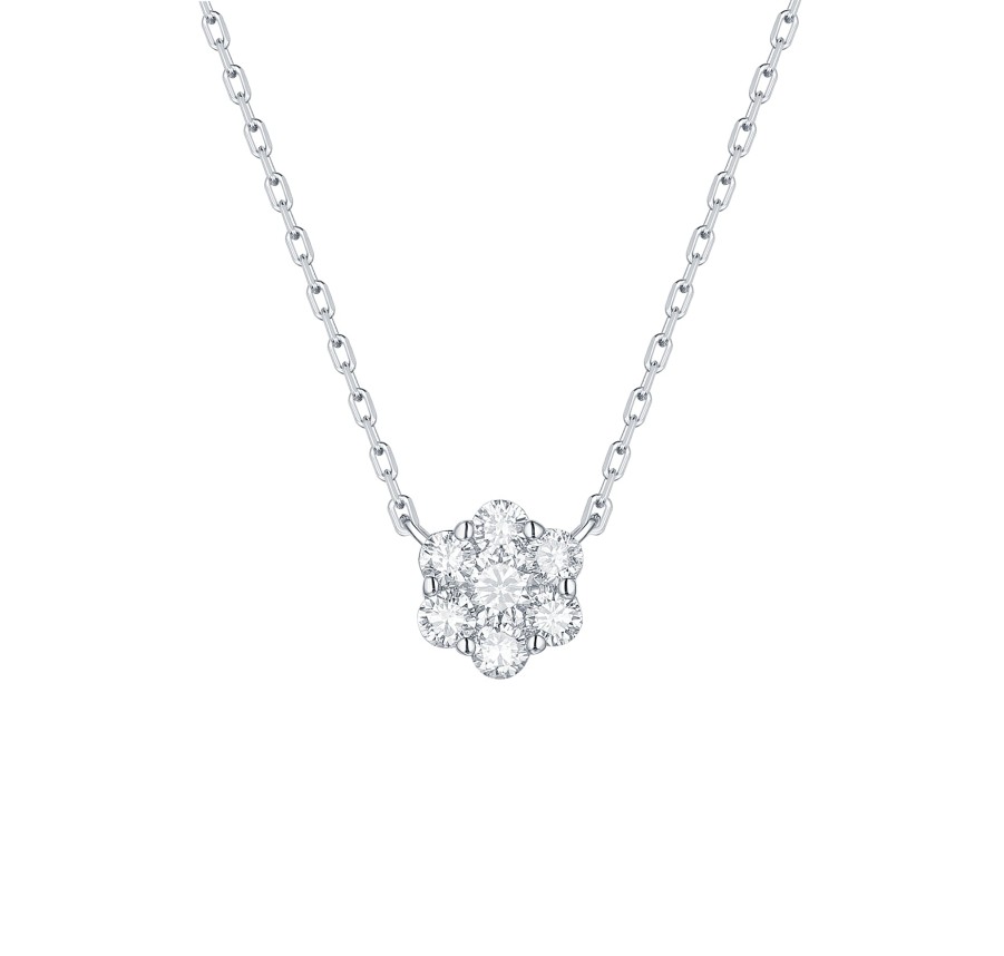 Necklaces Smiling Rocks | Essentials 0.27Ct Cluster Flower Necklace Nl-00084Wht