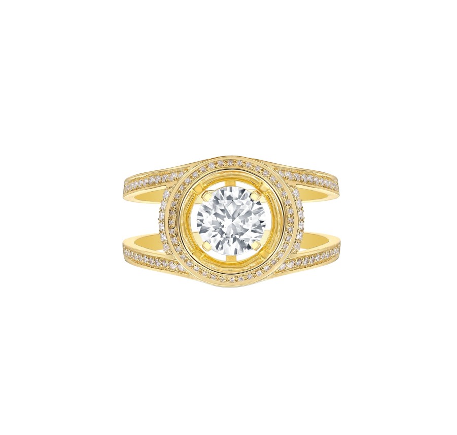 Rings Smiling Rocks | Lab Grown 1.38Ct Round Halo Frame Ring R-03752Wht Yellow Gold