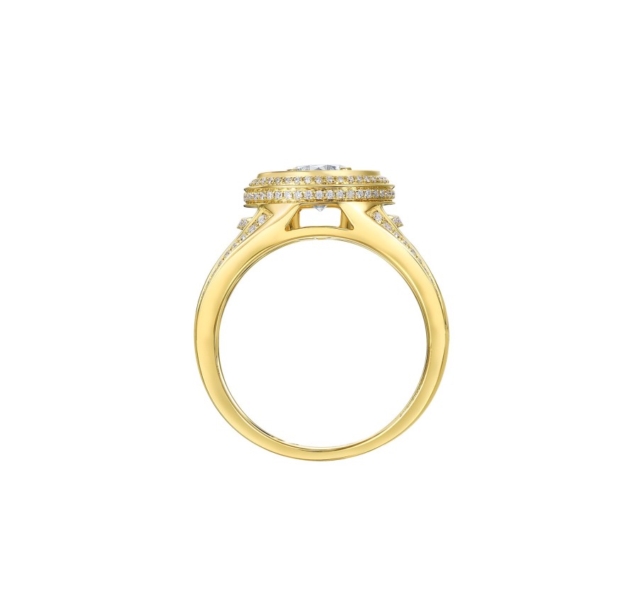 Rings Smiling Rocks | Lab Grown 1.38Ct Round Halo Frame Ring R-03752Wht Yellow Gold