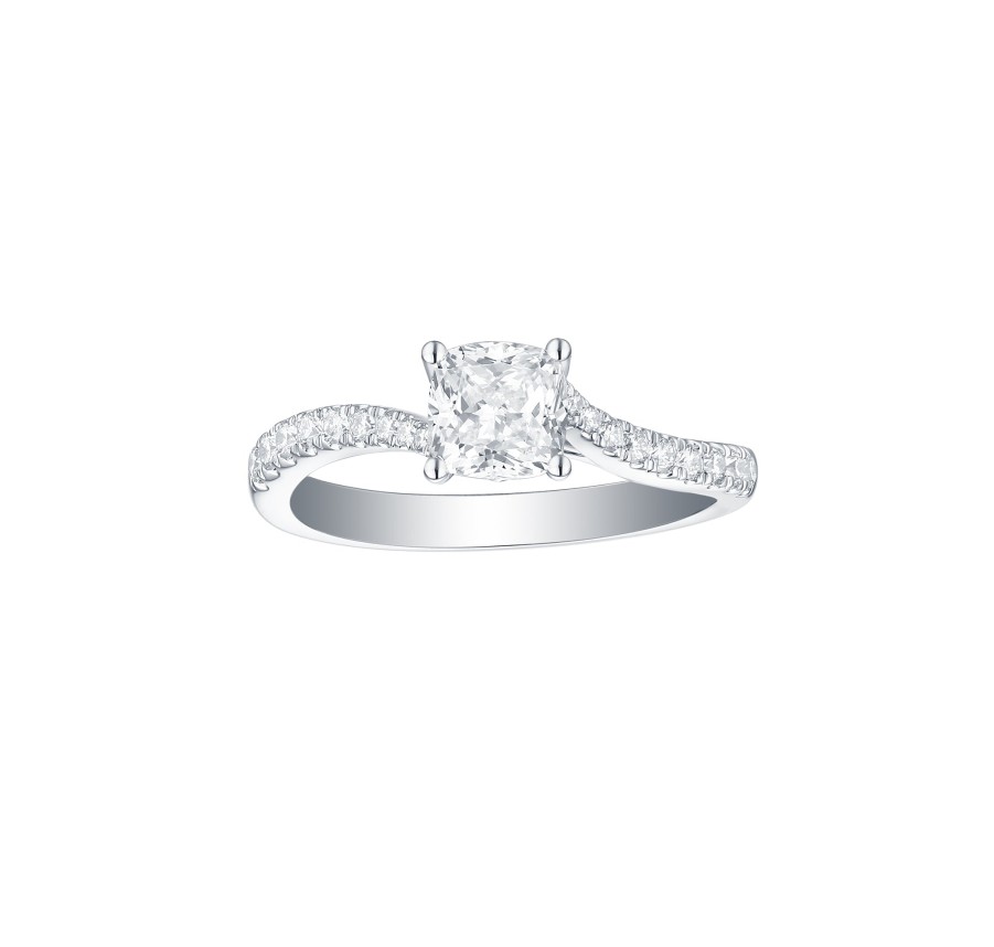 Rings Smiling Rocks | Bridal 1.27Ctw Cushion Solitaire Ring Lab Grown Diamond R-00550Wht White Gold