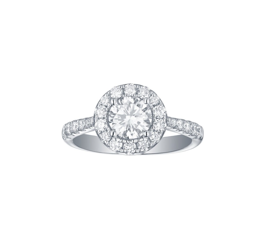 Rings Smiling Rocks | Engagement 1.57Ct Halo Ring With Diamond Shank R-00067Wht