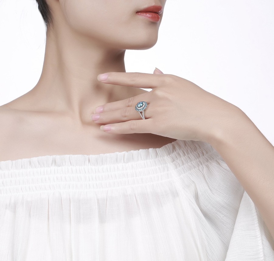 Rings Smiling Rocks | Blush Blue 1.91Ctw Ring R-00473Blu White Gold