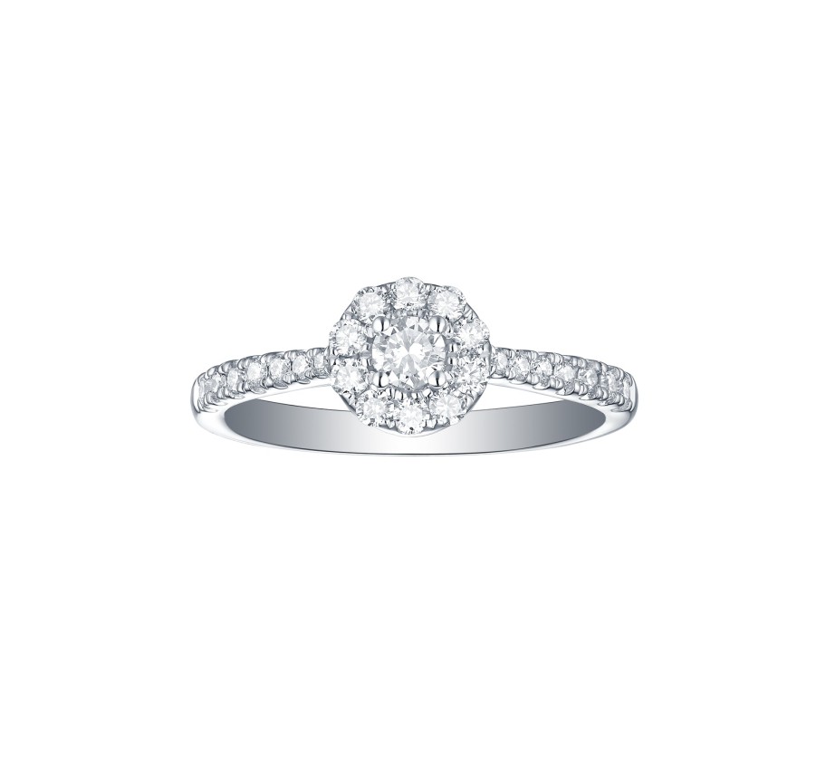 Rings Smiling Rocks | Engagement 0.50Ct Halo Ring With Diamond Shank R-00063Wht