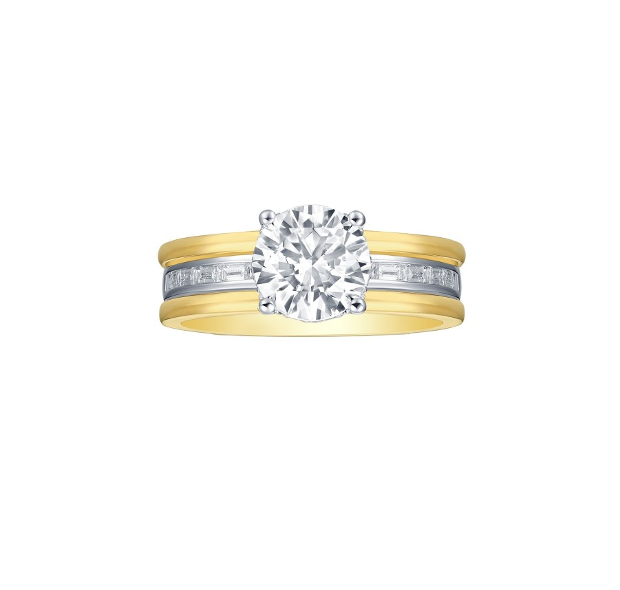 Rings Smiling Rocks | Lab Grown Diamond Solitaire With Baguatte Diamond Shank Bridal Ring White Yellow Gold