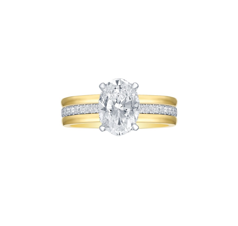 Rings Smiling Rocks | Lab Grown Diamond Oval Solitaire With Diamond Shank Bridal Ring White Yellow Gold