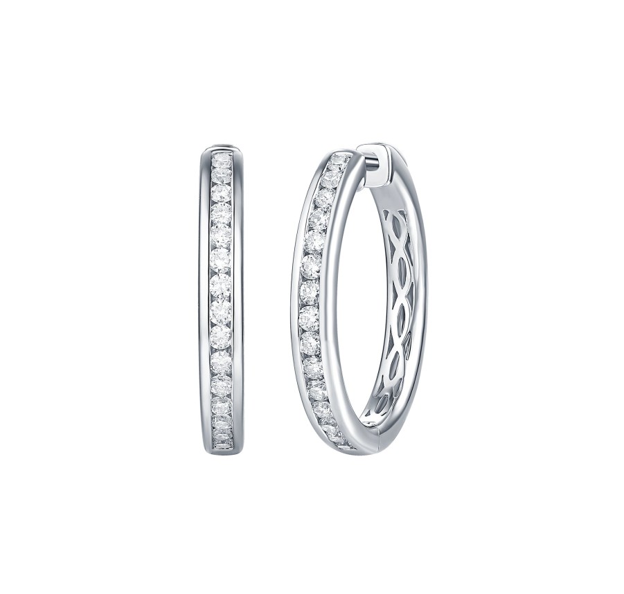 Earrings Smiling Rocks | Essentials 1Ct Channel Diamond Hoops E-00103Wht