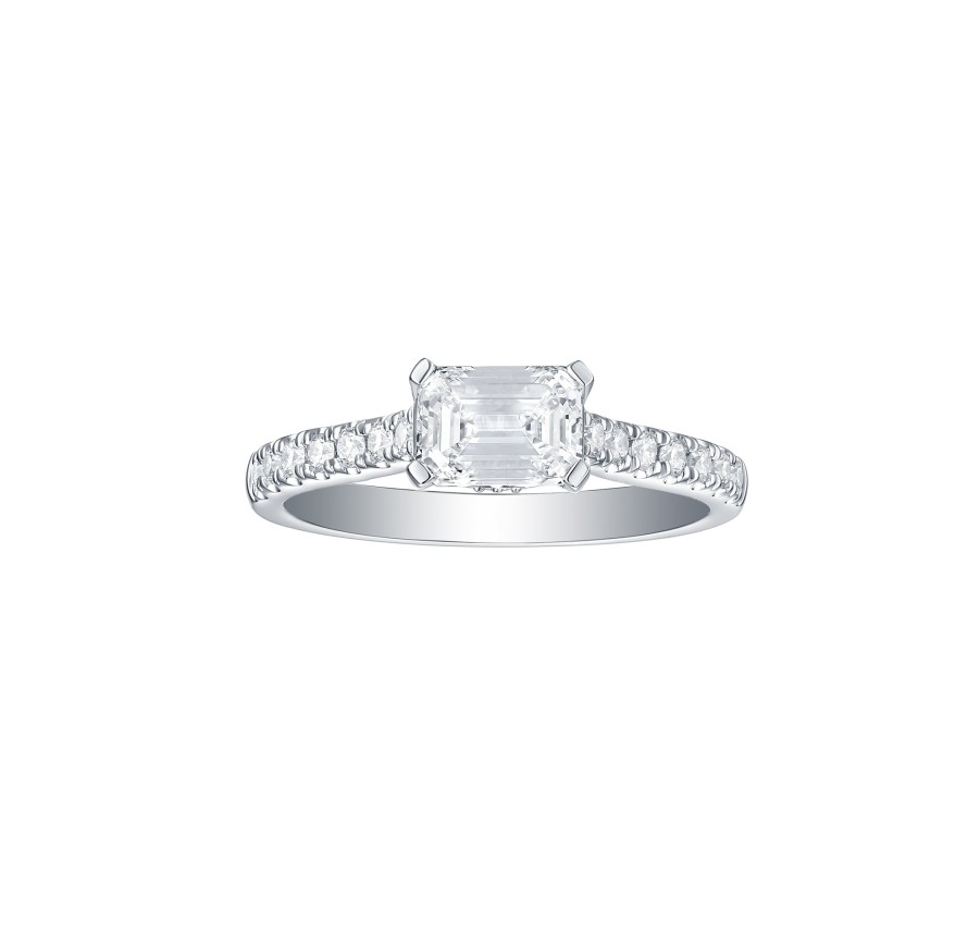 Rings Smiling Rocks | Bridal 1.34Ctw Solitaire Emerald Ring Lab Grown Diamond R-00525Wht White Gold