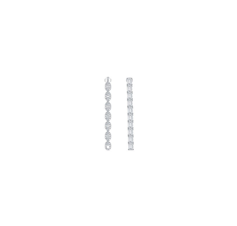 Earrings Smiling Rocks | Lab Grown Diamond 3.63Ctw Link & Bar Dvaita Earrings E-03695Wht White Gold