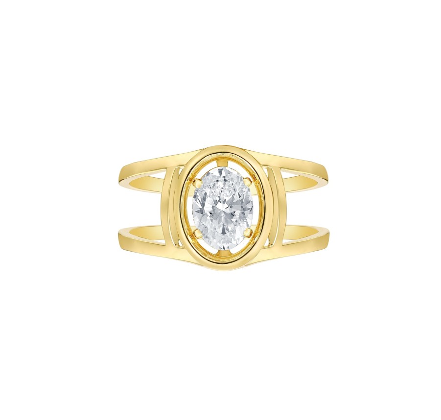 Rings Smiling Rocks | Lab Grown 1.05Ct Oval Solitaire Frame Ring R-03743Wht Yellow Gold