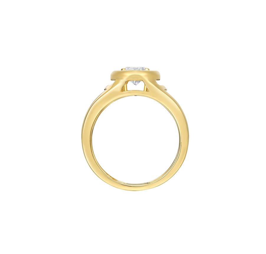 Rings Smiling Rocks | Lab Grown 1.05Ct Oval Solitaire Frame Ring R-03743Wht Yellow Gold