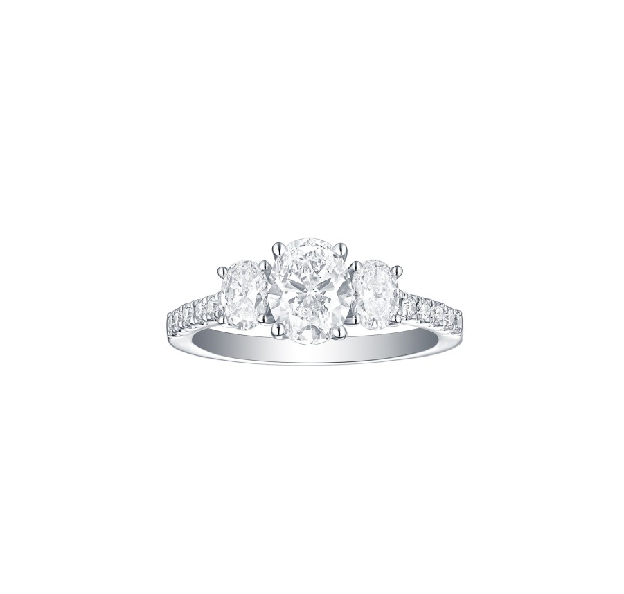 Rings Smiling Rocks | Bridal 1.79Ctw Oval Three Stone Ring Lab Grown Diamond R-00560Wht White Gold