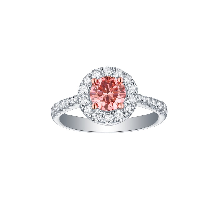 Rings Smiling Rocks | Souffle Pink 1.51Ctw Halo With Diamond Shank Ring R-00067Pnk White Gold