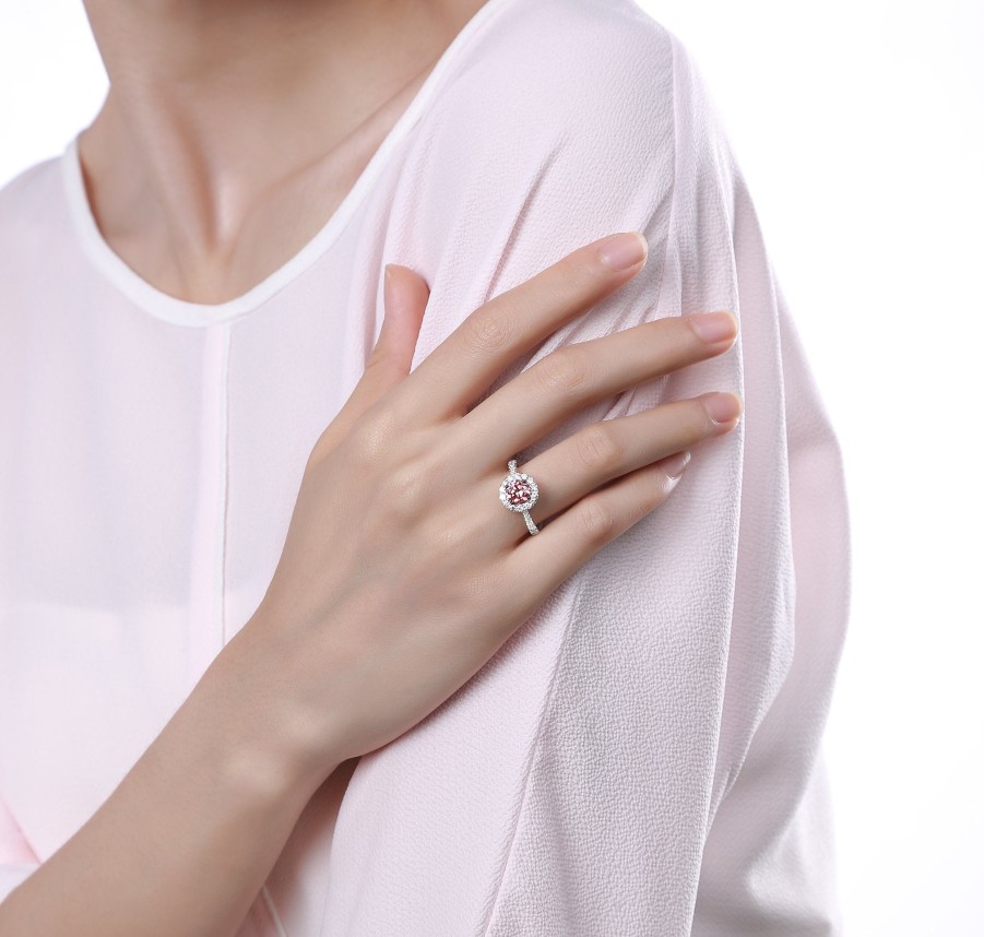 Rings Smiling Rocks | Souffle Pink 1.51Ctw Halo With Diamond Shank Ring R-00067Pnk White Gold