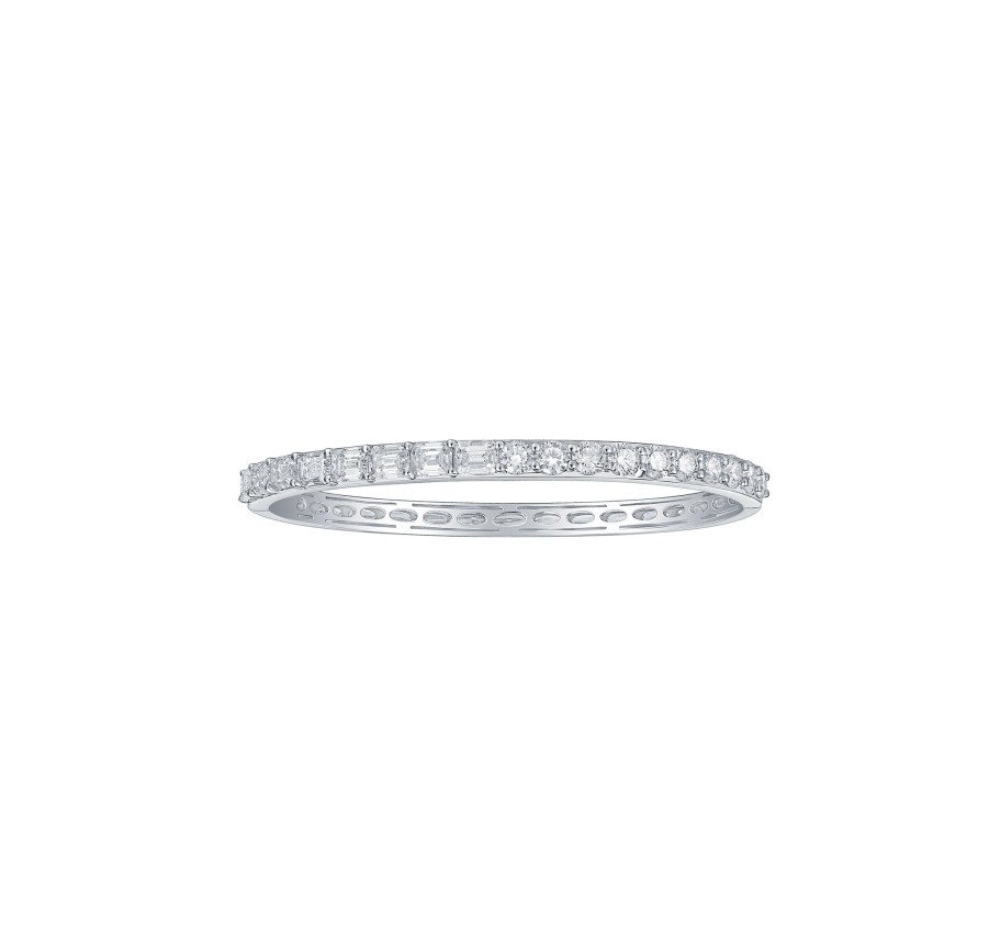 Bracelets Smiling Rocks | Lab Grown 6.85Ct Round With Bagutte Diamond Bangle White Gold