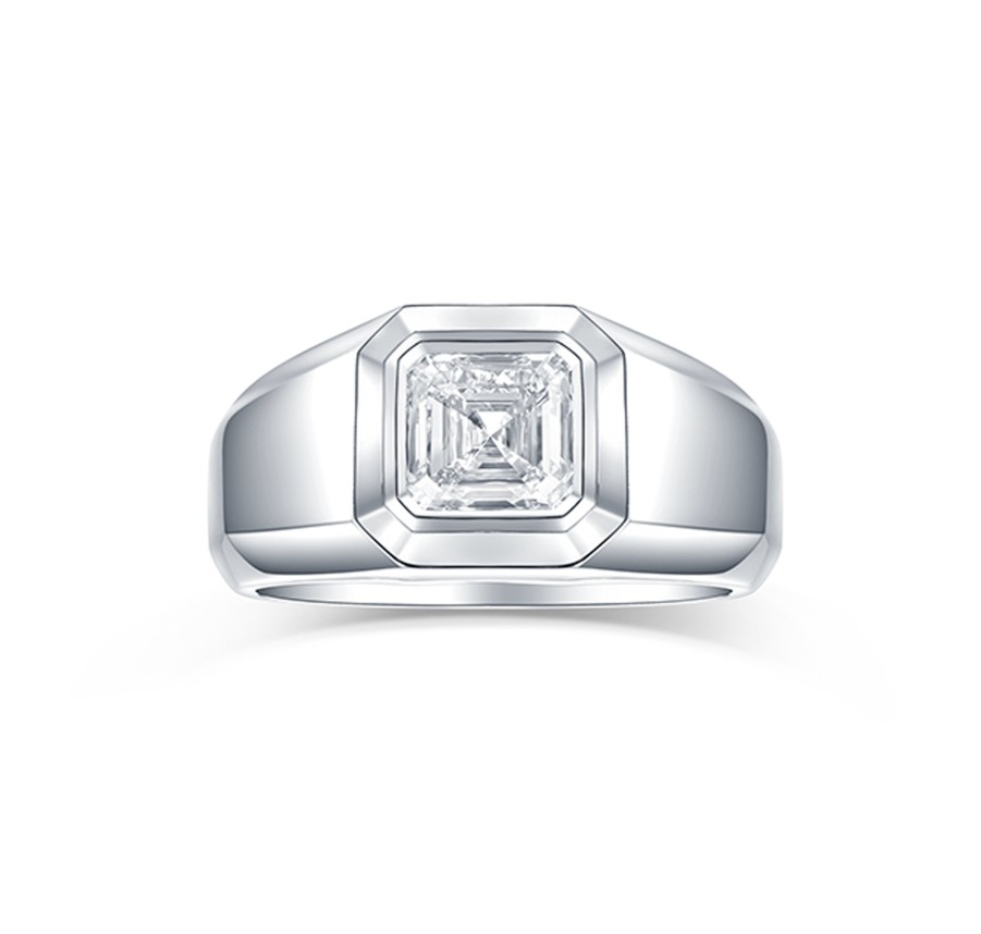 Rings Smiling Rocks | Lab Grown Diamond Asscher Solitaire Men'S Band