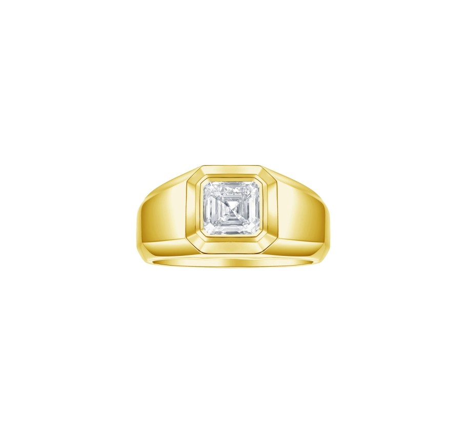 Rings Smiling Rocks | Lab Grown Diamond Asscher Solitaire Men'S Band