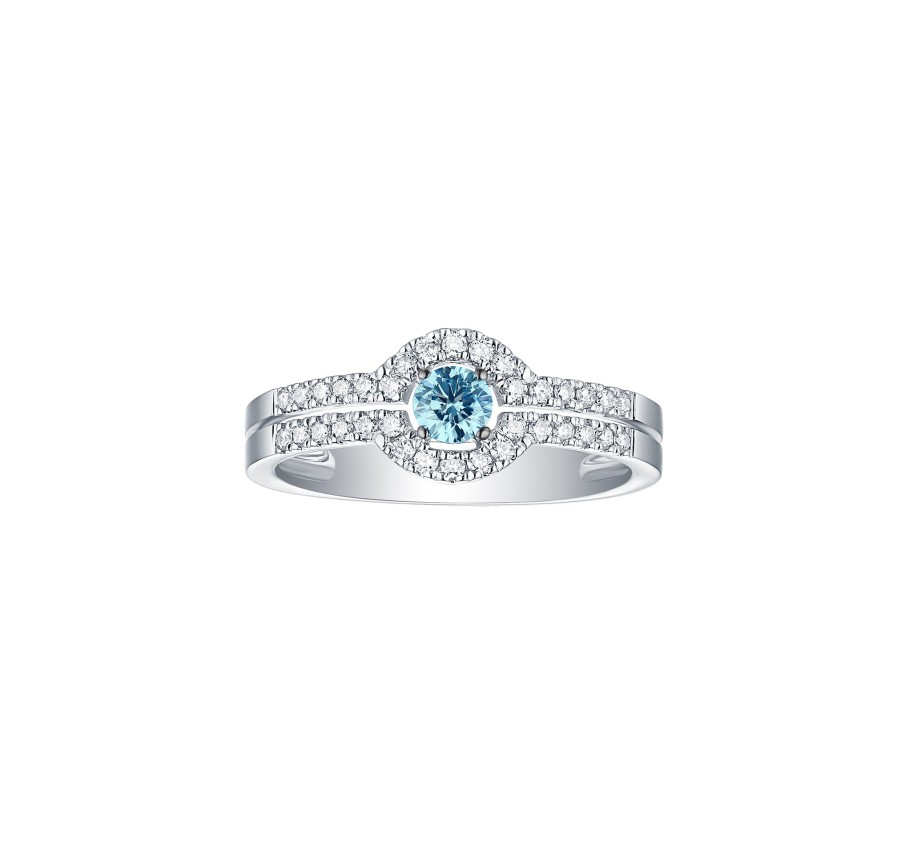 Rings Smiling Rocks | Blush Blue 0.45Ctw Halo Diamond Ring R-00495Blu White Gold