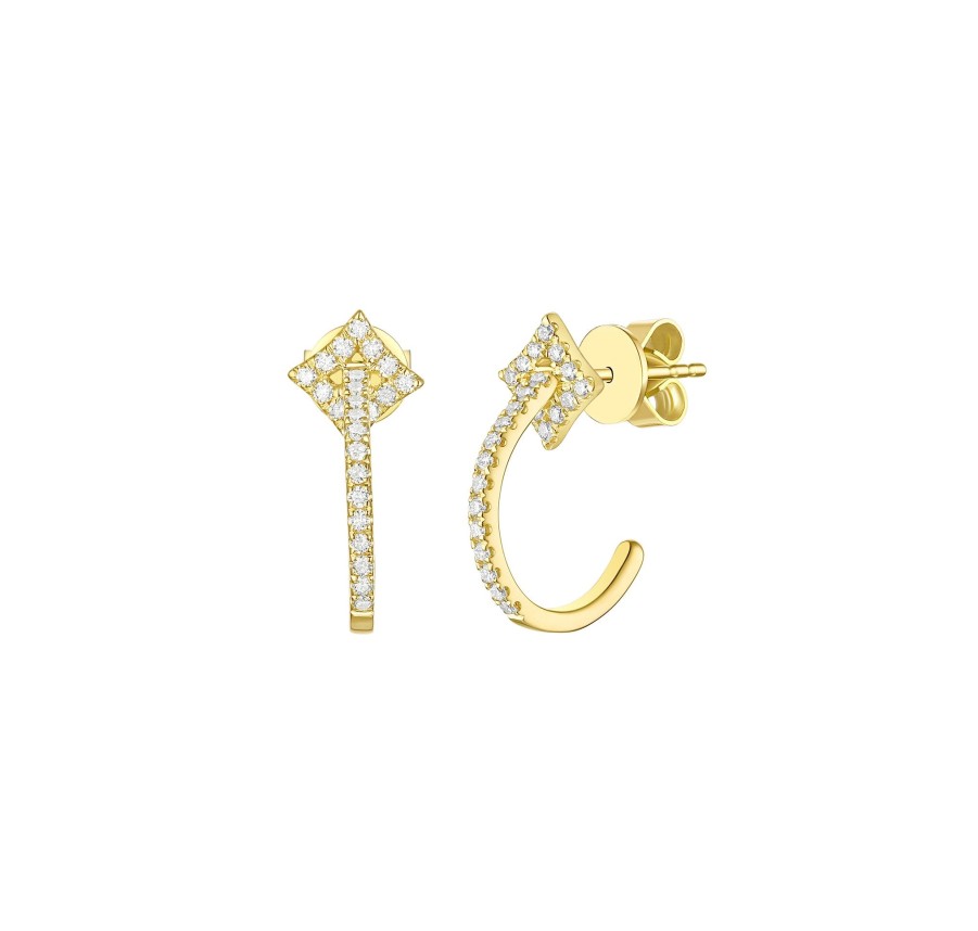 Earrings Smiling Rocks | Semi 0.31Ctw Lab Grown Diamond Petite Hoops E-00707Wht Yellow Gold