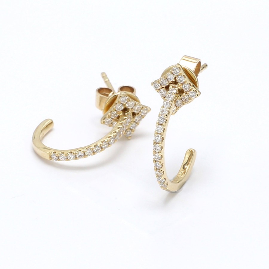 Earrings Smiling Rocks | Semi 0.31Ctw Lab Grown Diamond Petite Hoops E-00707Wht Yellow Gold