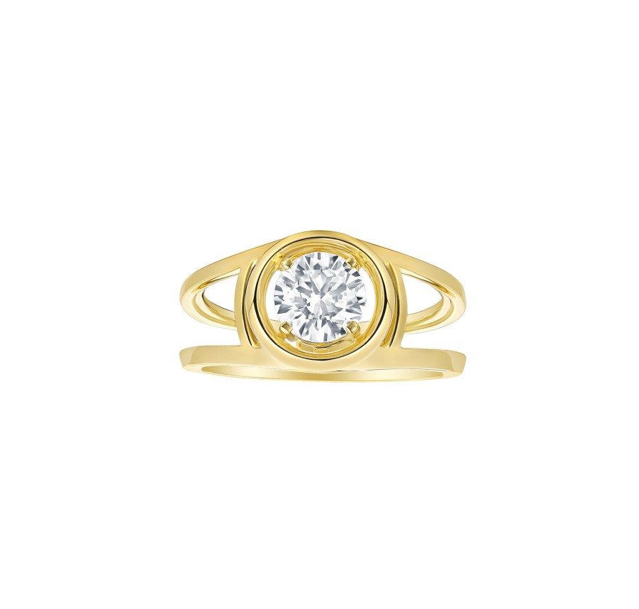 Rings Smiling Rocks | Lab Grown 1.05Ct Round Solitaire Frame Ring R-02862Wht Yellow Gold