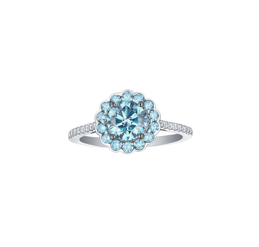 Rings Smiling Rocks | Blush Blue 1.50Ctw Flower Lab Grown Diamond Ring R-00489Blu White Gold