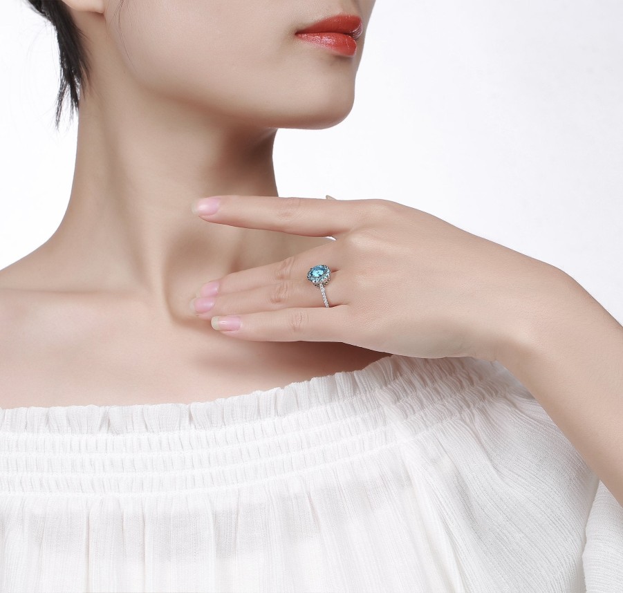 Rings Smiling Rocks | Blush Blue 1.50Ctw Flower Lab Grown Diamond Ring R-00489Blu White Gold