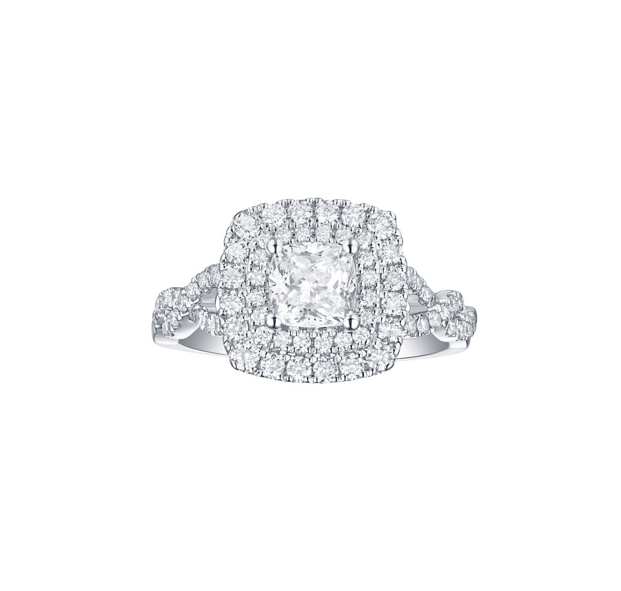 Rings Smiling Rocks | Bridal 1.77Ctw Cushion Halo Ring Lab Grown Diamond R-00548Wht White Gold