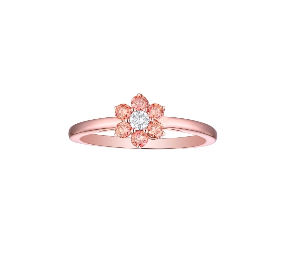 Rings Smiling Rocks | Souffle Pink 0.36Ctw 7-Stone Flower Ring R-00443Wpk Rose Gold