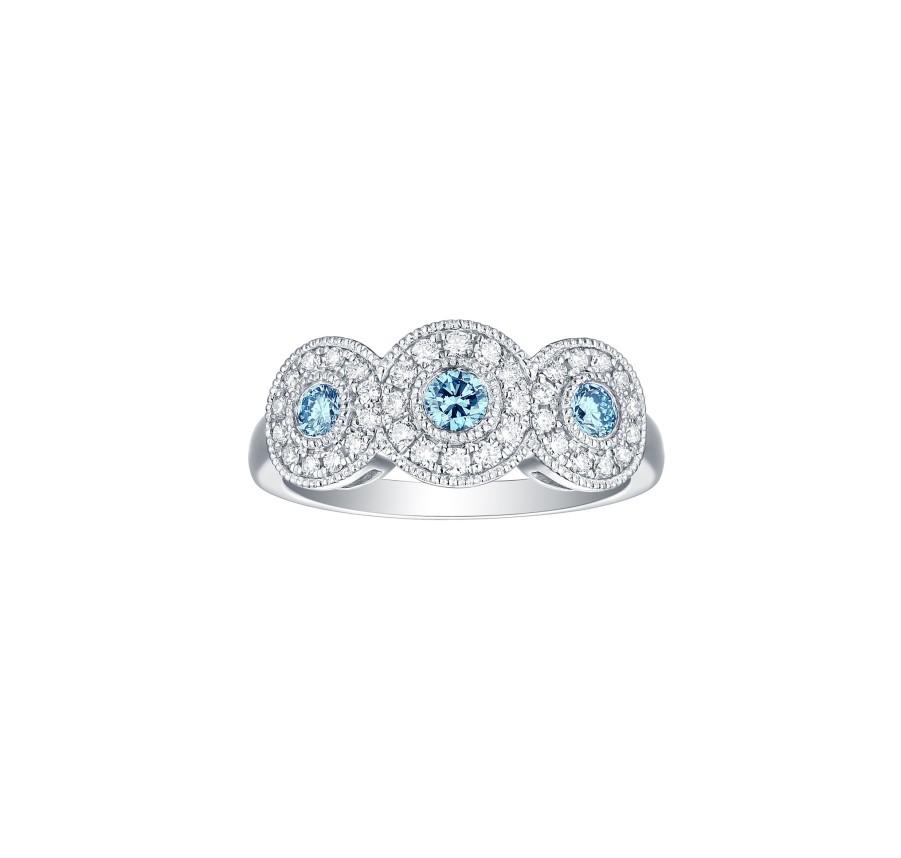 Rings Smiling Rocks | Blush Blue 0.60Ctw Triple Halo Diamond Ring R-00264Blu White Gold