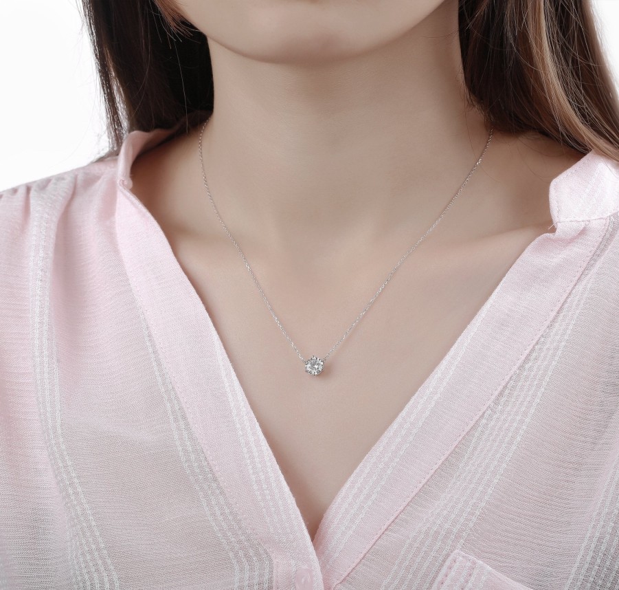 Necklaces Smiling Rocks | Essentials 1Ct Solitaire Necklace Nl-00097Wht