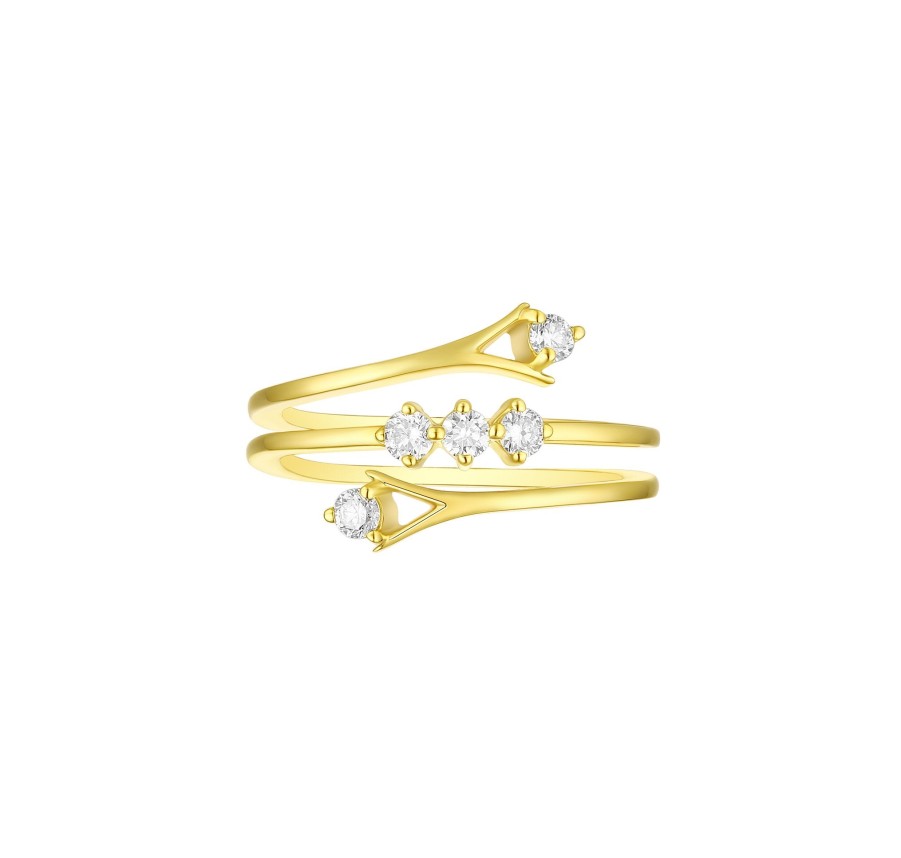 Rings Smiling Rocks | Three Layer 0.30Ctw Lab Grown Diamond Ring R-00699Wht Yellow Gold