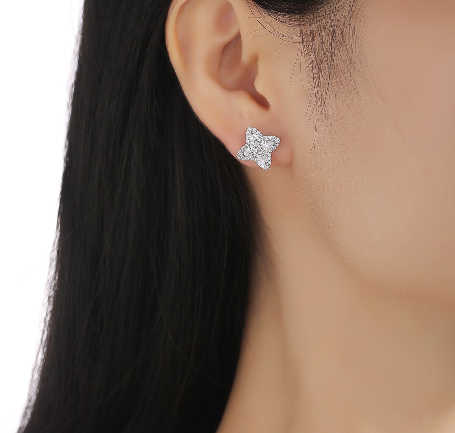 Earrings Smiling Rocks | Lab Grown Diamond Pear Halo Floral Stud Earrings