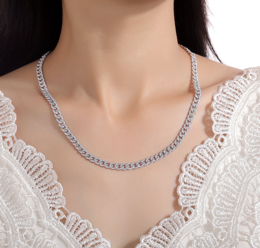 Necklaces Smiling Rocks | Lab Grown Diamond 8.03Ctw Linking Chain Necklace Nl-02106Wht