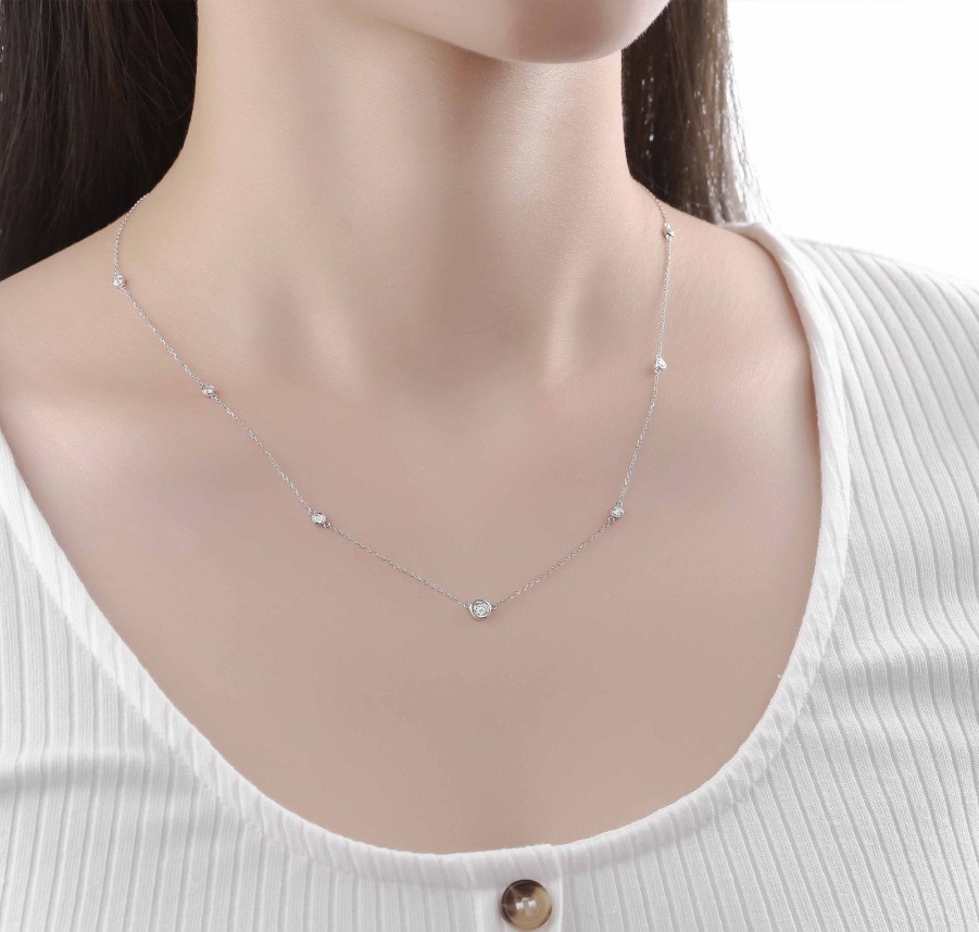 Necklaces Smiling Rocks | Essentials 0.43Ct 7 Rocks Chain Necklace Nl-00283Wht