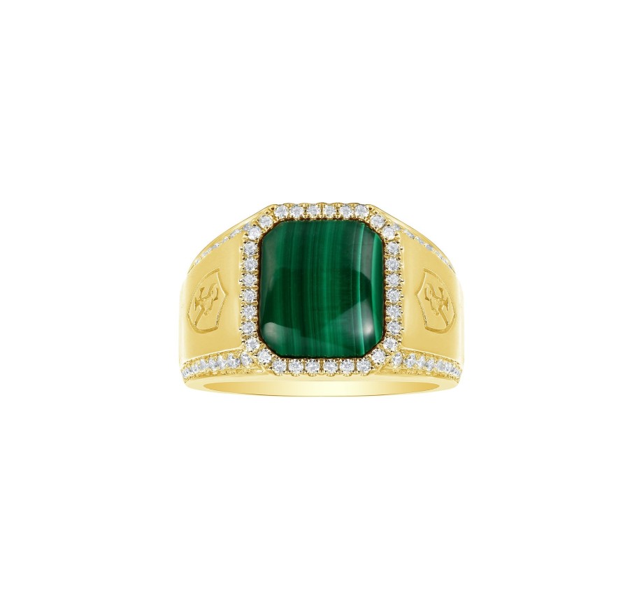 Rings Smiling Rocks | Lab Grown 6.61Ct Diamond & Malachite Men'S Ring R-03677Mal Yellow Gold