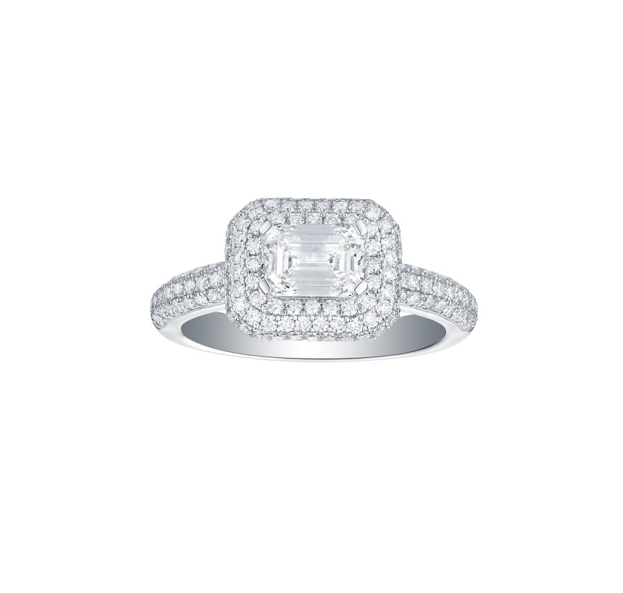 Rings Smiling Rocks | Bridal 1.81Ctw Emerald Halo Ring Lab Grown Diamond R-00527Wht White Gold