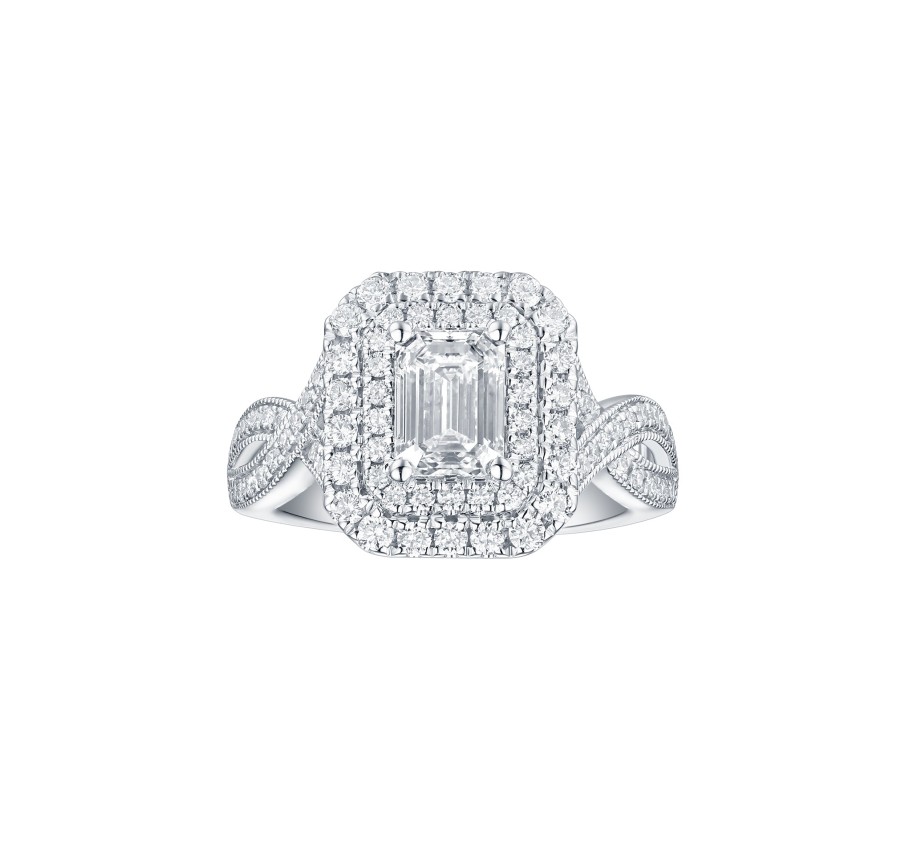 Rings Smiling Rocks | Bridal 1.91Ctw Emerald Ring Lab Grown Diamond R-00484Wht White Gold