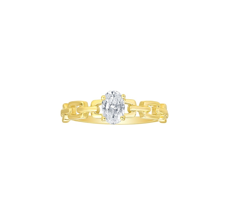 Rings Smiling Rocks | Lab Grown Diamond Oval Solitaire Linking Chain Ring