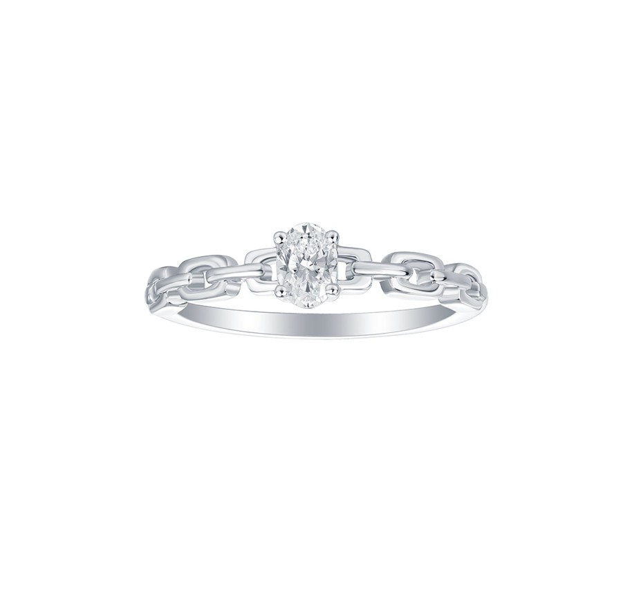 Rings Smiling Rocks | Lab Grown Diamond Oval Solitaire Linking Chain Ring