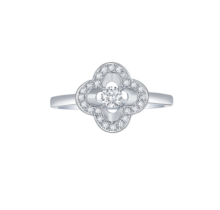 Rings Smiling Rocks | Lab Grown Diamond 0.34Ctw Round Floral Ring R-01937Wht