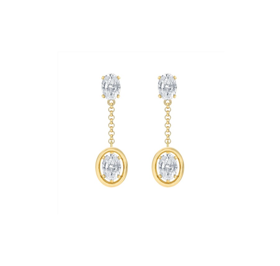 Earrings Smiling Rocks | Lab Grown 2.00Ctw Oval Drop Diamond Frame Earrings E-03746Wht Yellow Gold