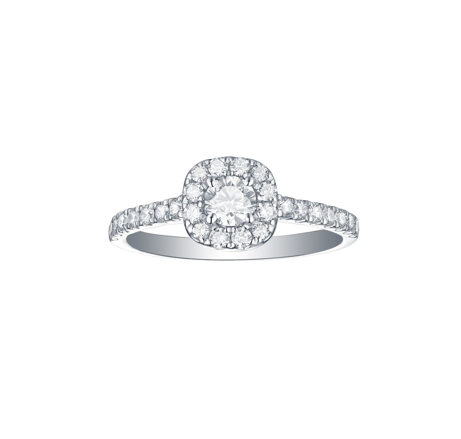 Rings Smiling Rocks | Engagement 0.72Ct Cushion Halo Ring R-00074Wht