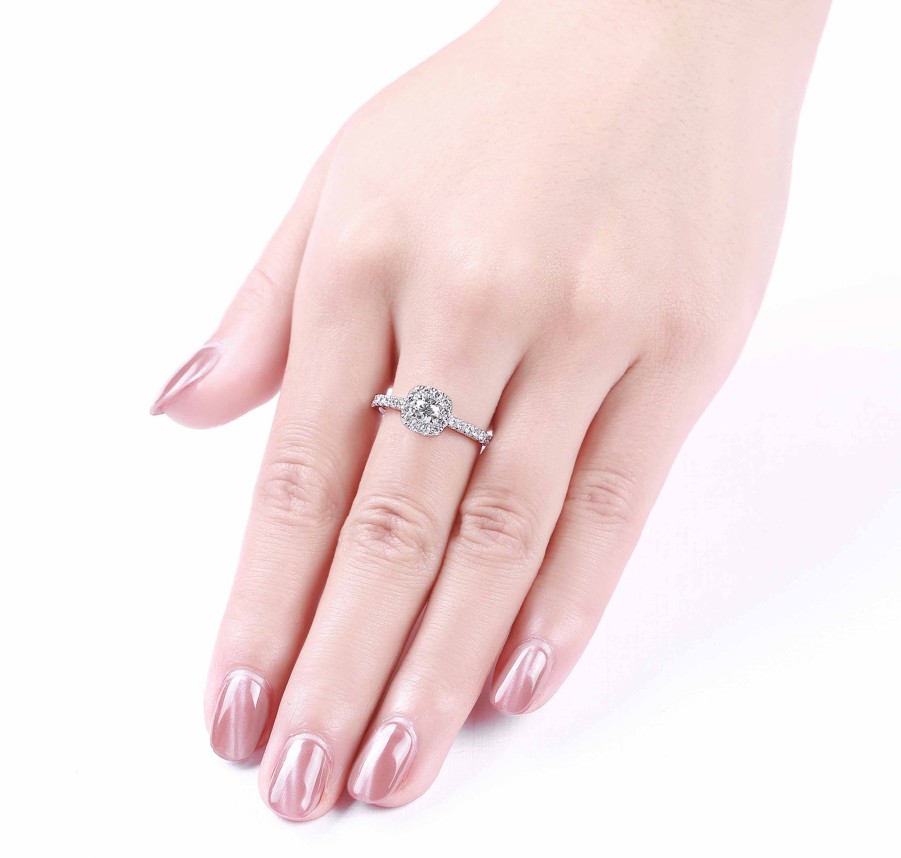 Rings Smiling Rocks | Engagement 0.72Ct Cushion Halo Ring R-00074Wht