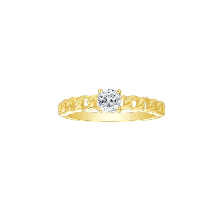 Rings Smiling Rocks | Lab Grown Diamond Cushion Solitaire Linking Chain Ring